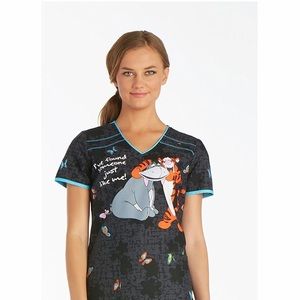 CHEROKEE NWT Disney Tigger Eeyore V-Neck Scrub Top Size L